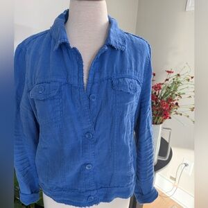 Lulu B Blue Linen Button-Up Jacket